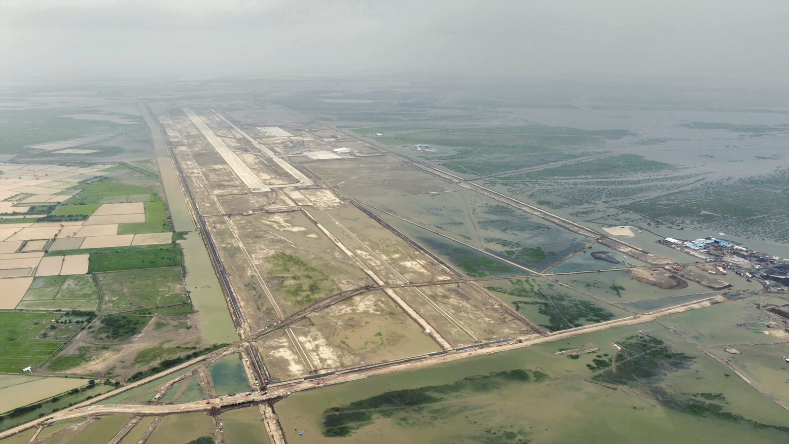 Aerial view of Dholera International Airport under construction