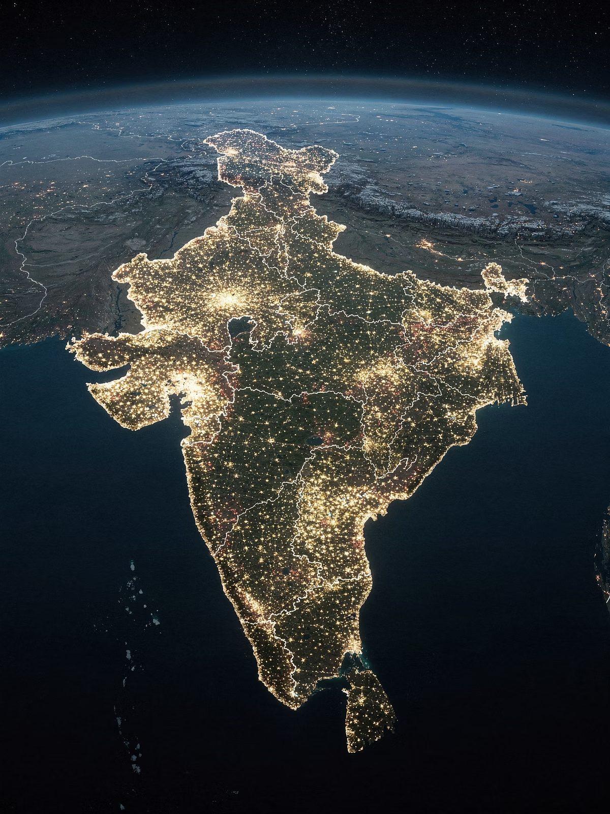 Satellite view of India lit up at night